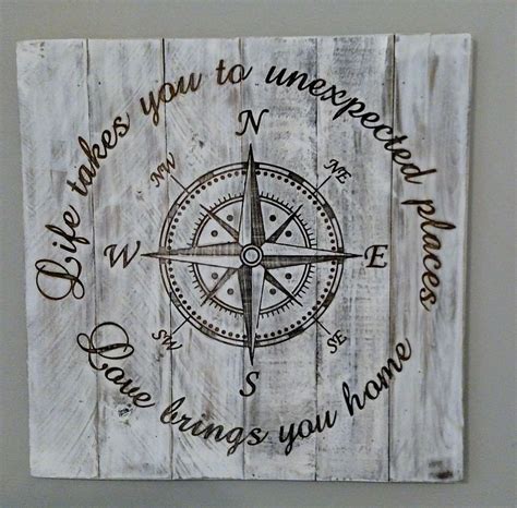 This Beautiful Compass Sign Is Laser Engraved On Distressed Hardwood And Painted White The