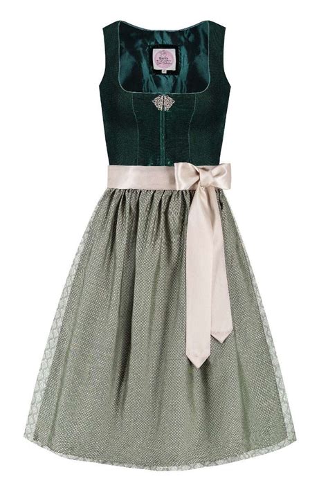 MarJo Midi Dirndl 65 cm dunkelgrün hellgrün Samt Greta 013914