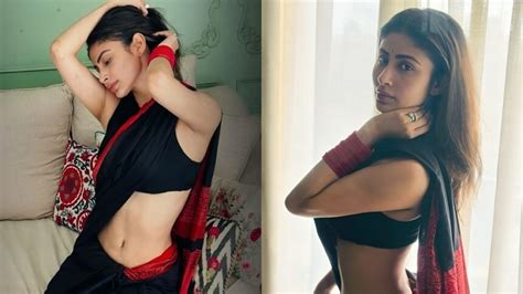 Mouni Roy Adds A Touch Of Beauty In Black Saree Flaunts Hot Look With Curvy Figure