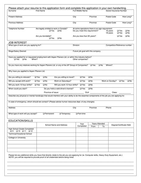 Free Printable Employment Job Application Form Templates Pdf