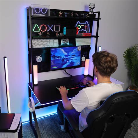 Elecwish RGB LED Gaming Desk With Pegboard X-001 [Deal Price $99]