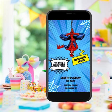 Spiderman Invito Compleanno Digitale Partecipazione Compleanno Bimbo