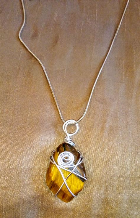 Handmade One Of A Kind Wire Wrapped Tumbled Tigers Eye Necklace On