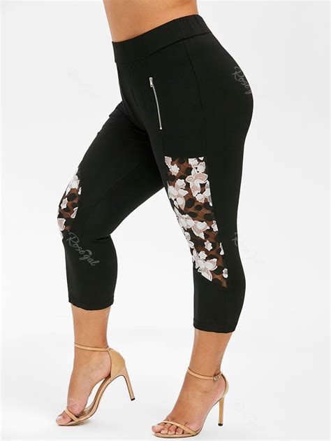 29 OFF Lace Panel Plus Size Capri Leggings Rosegal