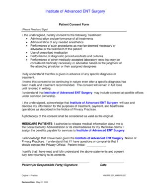 Fillable Online Patient Consent To Treat Form Institute Of Advanced