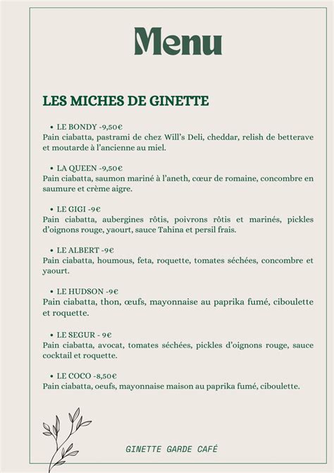 Carte Et Menus Ginette Garde Caf Paris Thefork