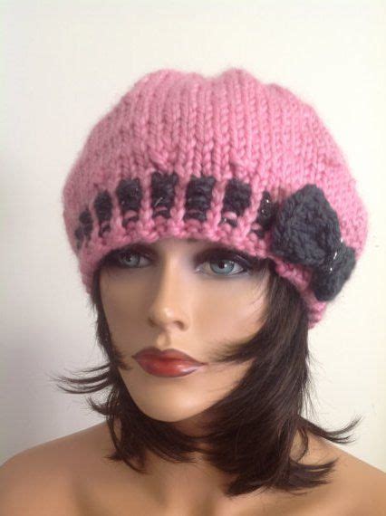 Hand Knit Hat Beanie Beret Cap Chunky Pink Designer Fashion Etsy