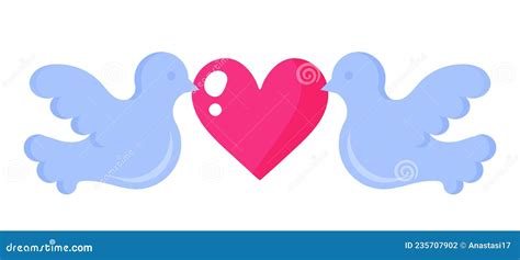 Two Doves With A Heart Wedding And Valentine Day Concept Stock Vector