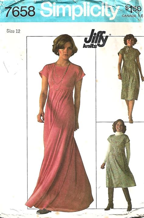 1970s Simplicity 7658 Vintage Sewing Pattern Misses Empire Waist Dress