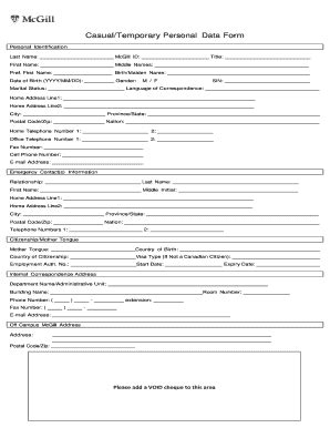 Fillable Online Mcgill Person Data Form Mcgill Fax Email Print