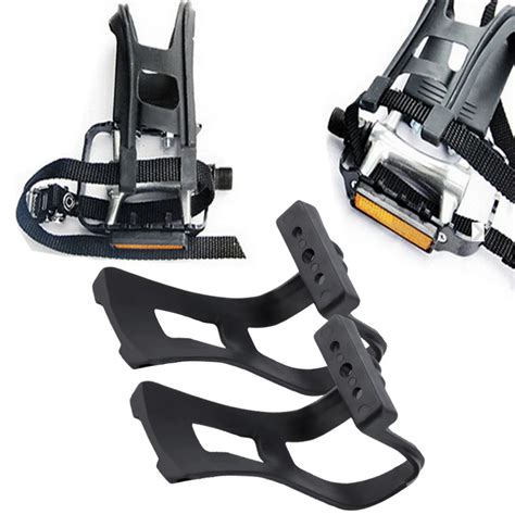 1pair/lot Road Bike Pedals with Double Toe Clips Straps Plastic Cycle Pedal Bike Pedals Toe ...