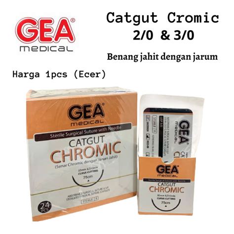 Jual GEA Medical Benang Jahit Catgut Chromic 2 0 3 0 Dengan Jarum 1