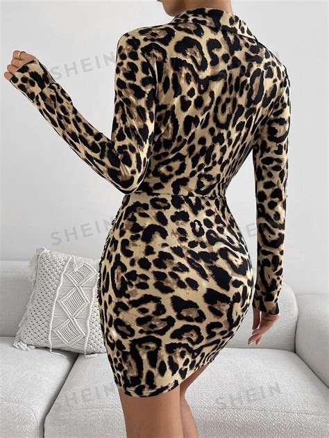 SHEIN SXY Leopard Print Surplice Neck Bodycon Dress SHEIN USA