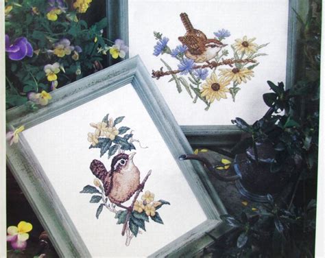 2 Wren Bird Cross Stitch Pattern Picture Bird With Chicory And Blossoms Counted Cross Stitch