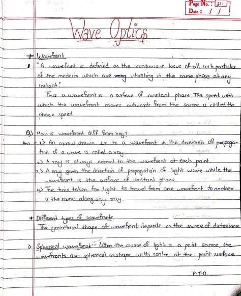 Wave Optics Class 12 Physics Handwritten Notes Pdf Download Shop