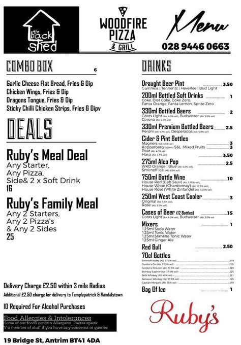 Menu At Rubys Bar Antrim Antrim