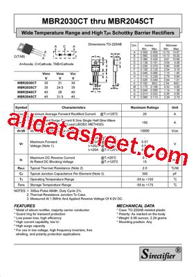 MBR2045CT Datasheet PDF Sirectifier Semiconductors