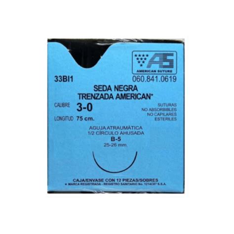 Sutura Quirúrgica De Seda Negra Trenzada 3 0 B 5 American Suture