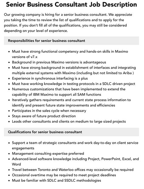 Senior Business Consultant Job Description Velvet Jobs