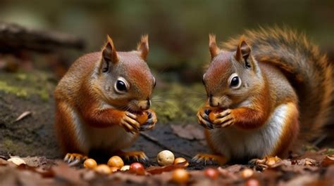 Premium AI Image | Two squirrels eating nuts and nuts on a table