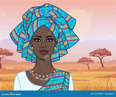 African Beauty Animation Portrait Of The Beautiful Black Woman In A Turban And Ancient Clothes