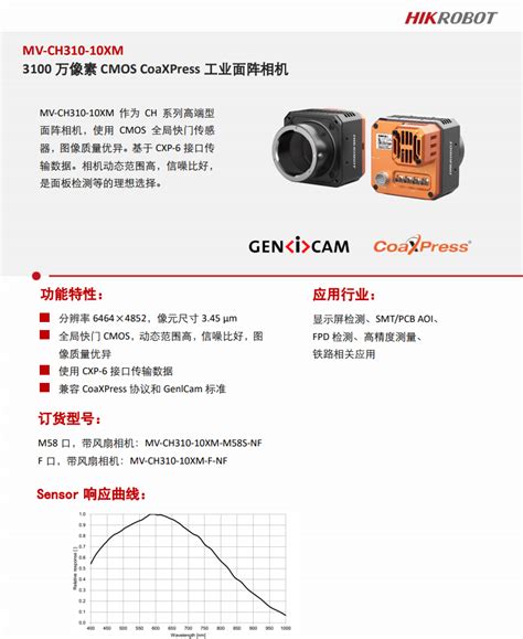 海康 Mv Ch310 10xm 3100 万像素 Cmos Coaxpress 工业面阵相机