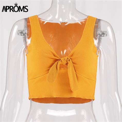 Aproms Żebrowane Muszka Camisole Tank Tops Kobiety Lato Podstawowe Crop