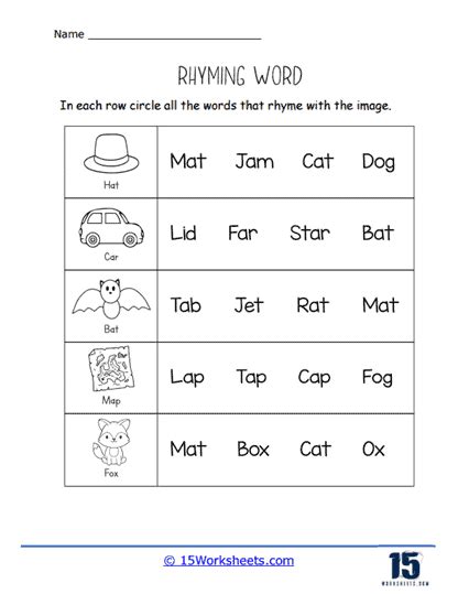 Rhyming Worksheets - 15 Worksheets.com