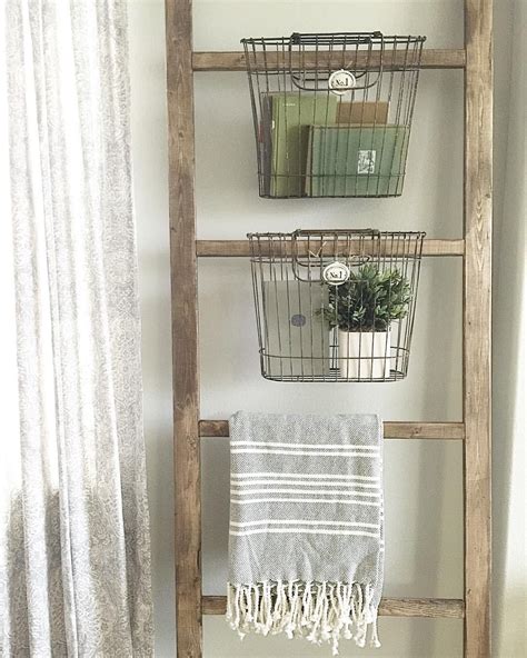 Ladder Modern Farmhouse Rustic Bathroom Bath Wood Ladder Storage