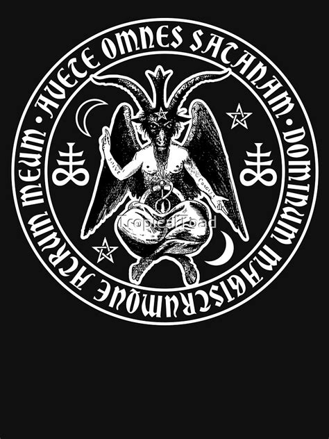 Baphomet And Satanic Crosses With Hail Satan Inscription T Shirt By