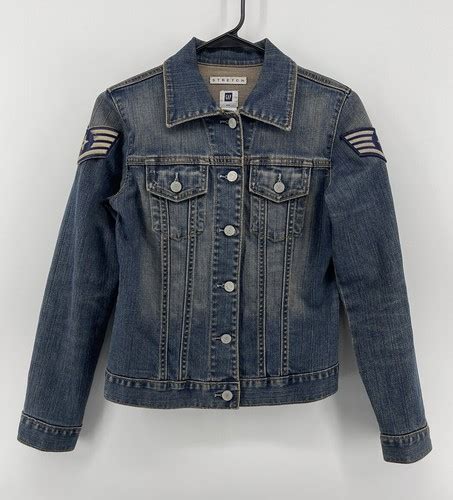 gap button  classic stretch jean jacket womens size xs blue denim