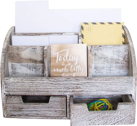 Amazon Rustic Wooden Desk Organizer For Home Or Office Mail Rack