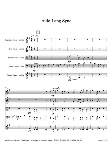 Auld Lang Syne For String Quartet In Schools Arr Joseph Judge Sheet