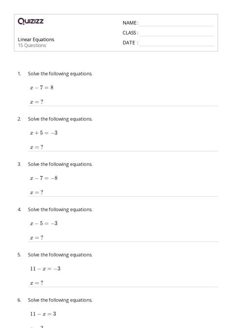 50 Linear Equations Worksheets For 7th Class On Quizizz Free And Printable