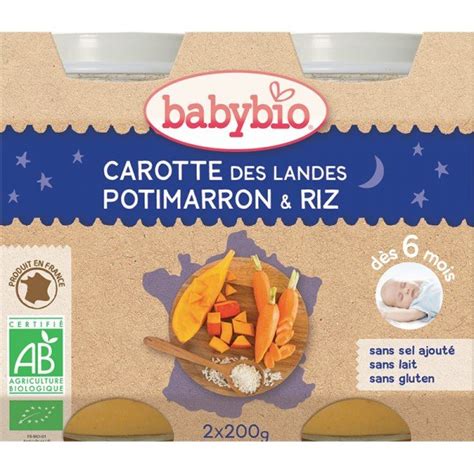 Babybio Petits Pots Bonne Nuit Carotte Potimarron Riz Bio Babybio