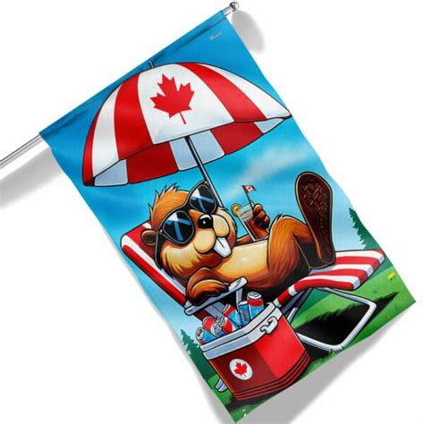 Canada Day Funny Beaver Chilling Out Flag TQN2995F - Flagwix