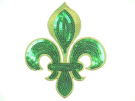 Green Gold Fleur De Lis Sequin Embroidered Applique