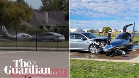 Plane Making Emergency Landing Overshoots Texas Runway And Collides With Car Youtube