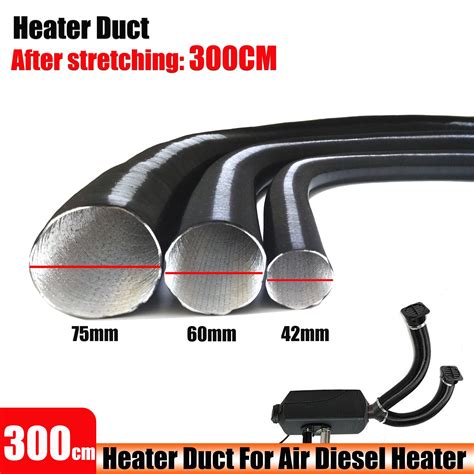 300cm Stretched Length 42 60 75mm Bellows Warm Air Ducting Intake