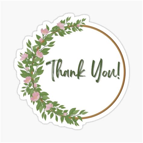 Thank You Floral Wreath In Pink And Green Sticker For Sale By