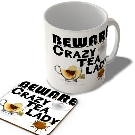crazy tea lady mug  coaster set mcmug  home  funny mugs