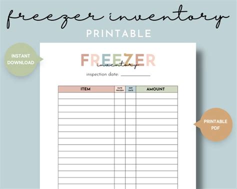 Freezer Inventory Printable Simple Freezer Contents Tracker Etsy