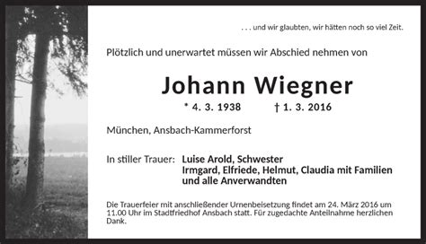 Traueranzeigen Von Johann Wiegner Trauer Flz De