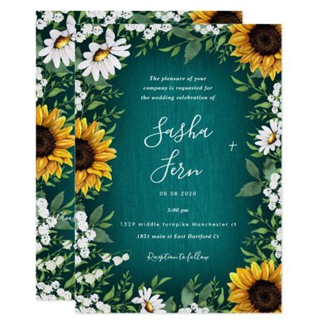 Teal Sunflower Country Rustic Wedding Invitations Zazzle Einladungen Hochzeitseinladung