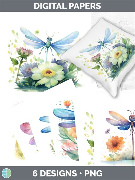 Watercolor Floral Dragonflies Paper Backgrounds | Digital Sc