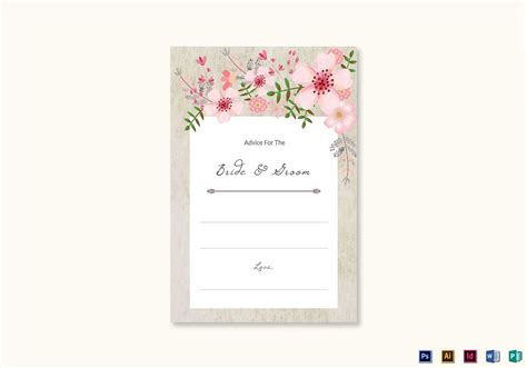 Pink Floral Wedding Advice Card Template For Marriage Advice Cards