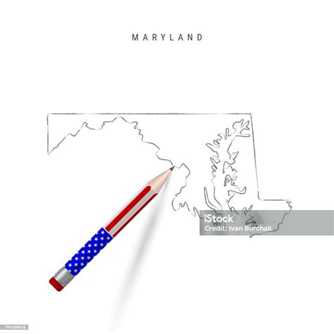 Maryland Amerikanska Staten Vektor Karta Blyertspenna Skiss Maryland