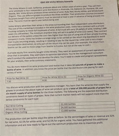 Solved QSo 320 Vinho Winery Scenario The Vinho Winery In Chegg