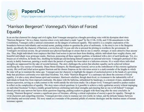 "Harrison Bergeron": Vonnegut's Vision of Forced Equality - Free Essay ...