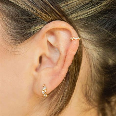 Diamond Helix Hoophelix Earring14k Gold Huggie Etsy